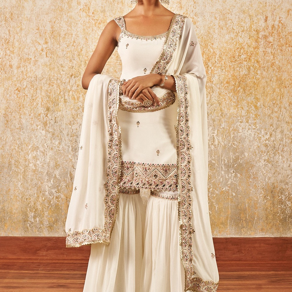 Elegant Cream Embroidered Women Salwar Suit
